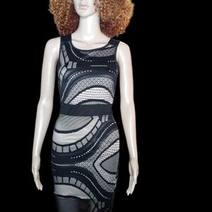 Chic Black and White Geometric Midi Dress